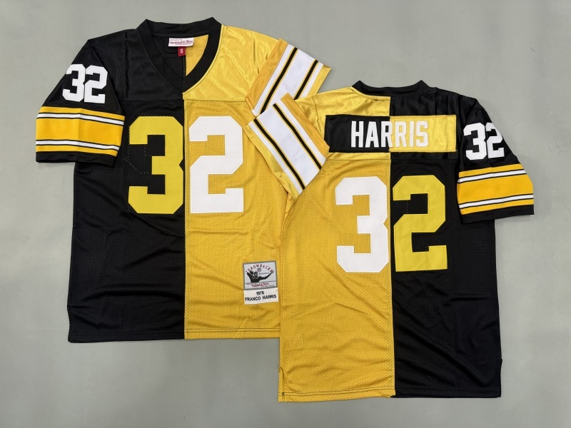 Men 2025 Pittsburgh Steelers #32 Harris black yellow Throwback Limited NFL Jersey style 001